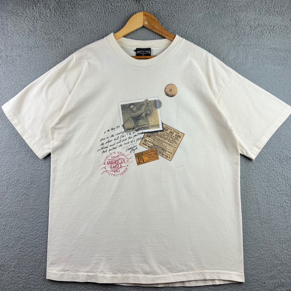 Vintage American Eagle Outfitters Golf Graphic T-Shirt Mens Large Cream USA Made